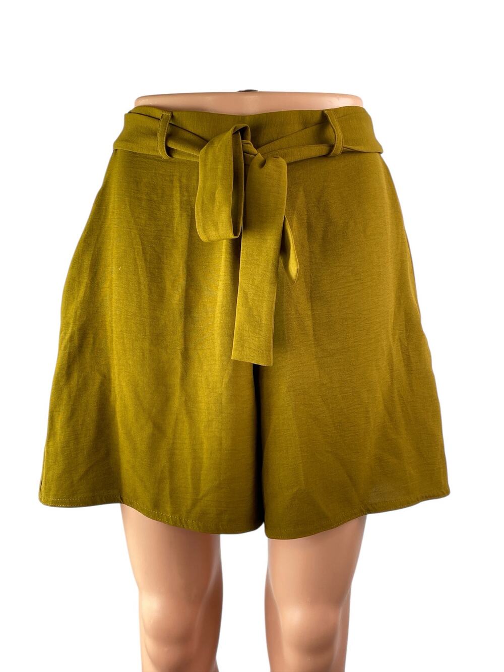 Zara Women's Olive Green Tie Waist Belted High Rise A Line Mini Shorts Size S